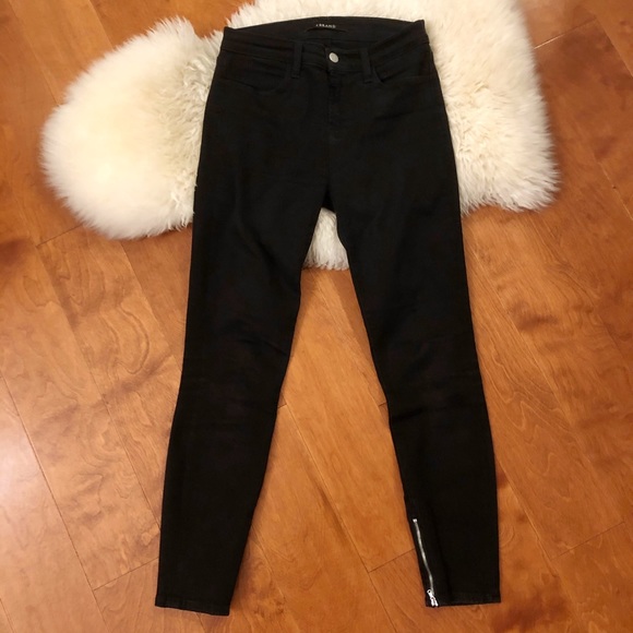 J Brand Hanna High Rise Crop Black Denim Skinny Jeans with Ankle Zippers - Picture 2 of 7